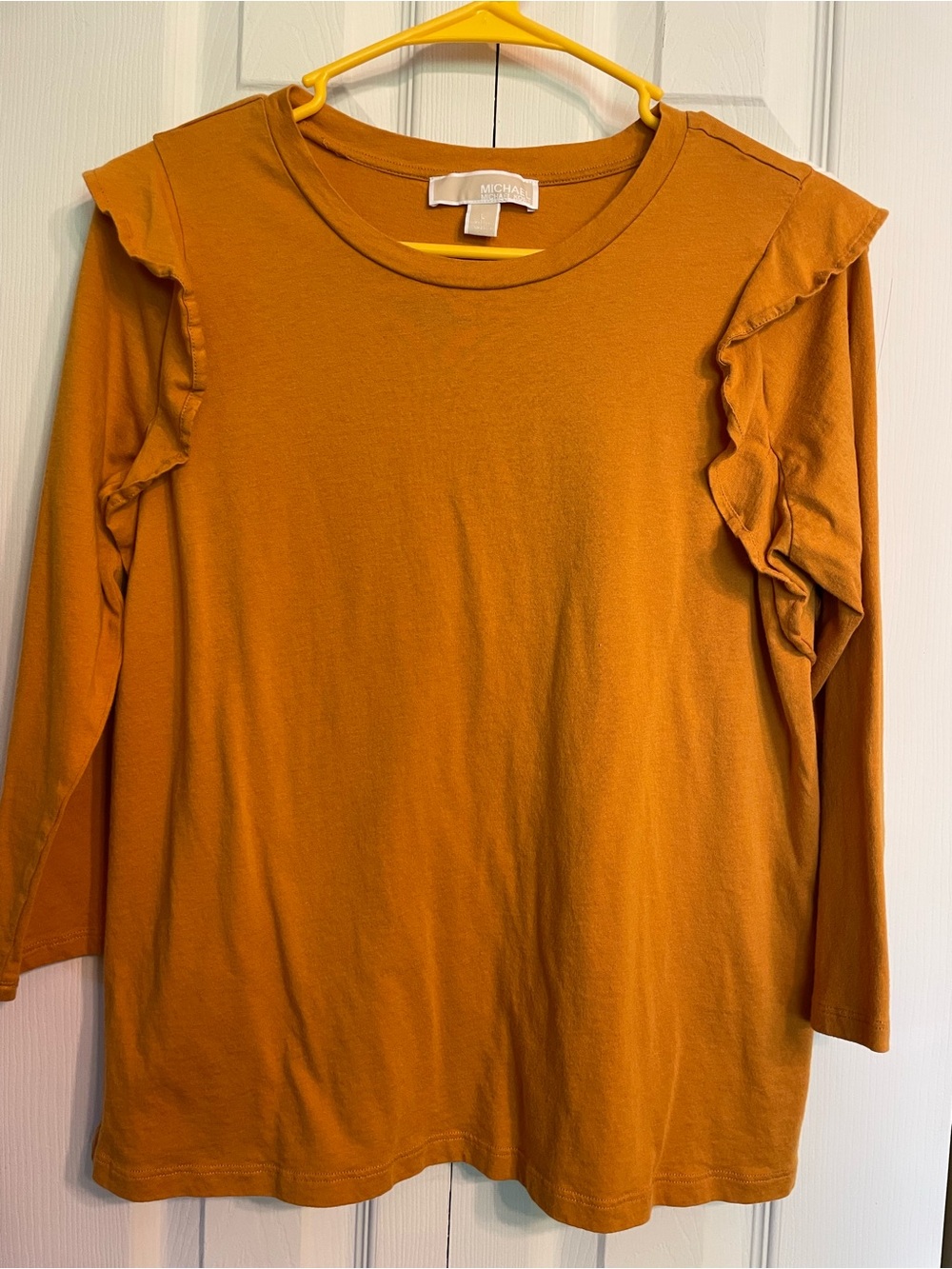 Michael Kors Mustard Long Sleeve Ruffle Shoulder Tee